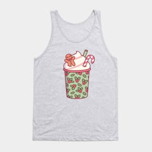 Cute Christmas Coffee Drink Gingerbread Man And Candy Cane Tank Top